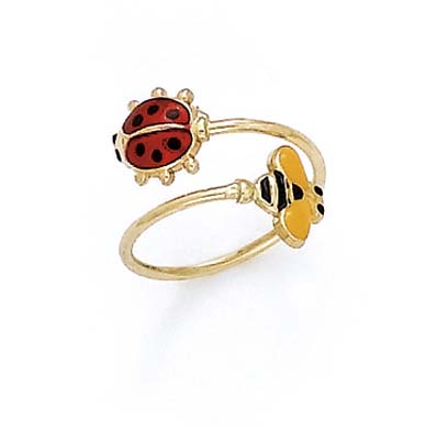 
14k Yellow Gold Bee and Ladybug Enamel Toe Ring
