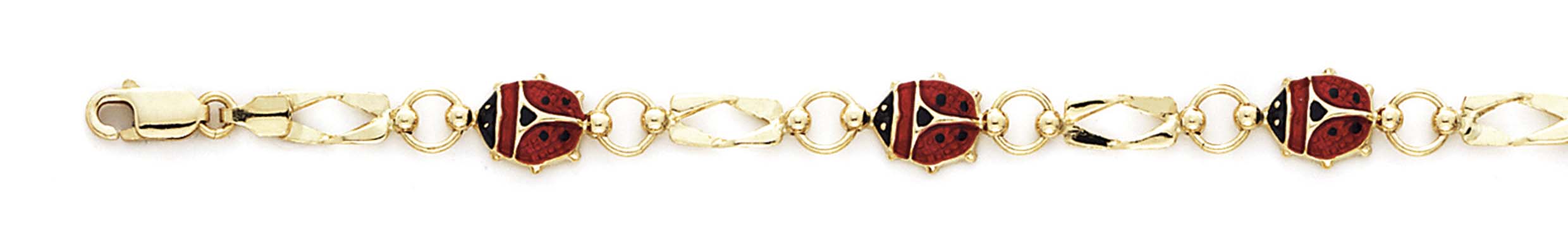 
14k Yellow Gold Enamel Ladybug Bracelet - 7.25 Inch
