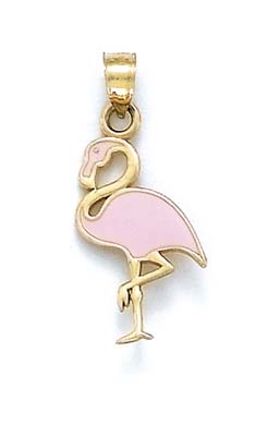 
14k Yellow Gold Enamel Pink Flamingo Pendant
