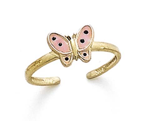 
14k Yellow Gold Pink Enamel Butterfly Toe Ring
