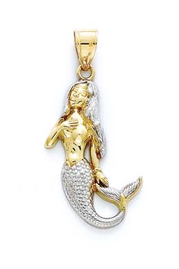 
14k Two-Tone Gold Large Mermaid Pendant
