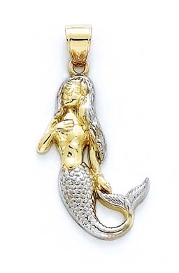 
14k Two-Tone Gold Medium Mermaid Pendant
