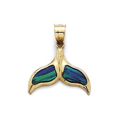 
14k Simulated Opal Whale Tail Pendant
