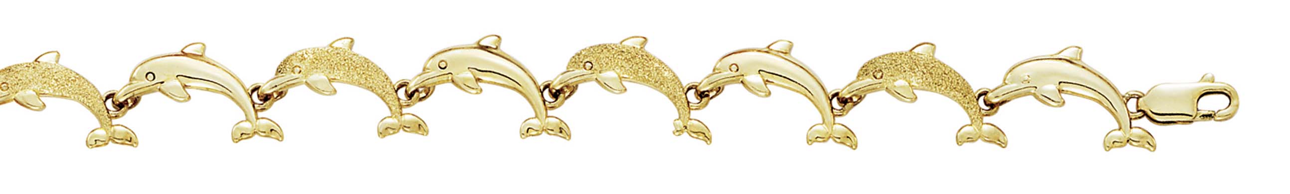 
14k Yellow Gold Small Laser Dolphins Bracelet - 7.25 Inch
