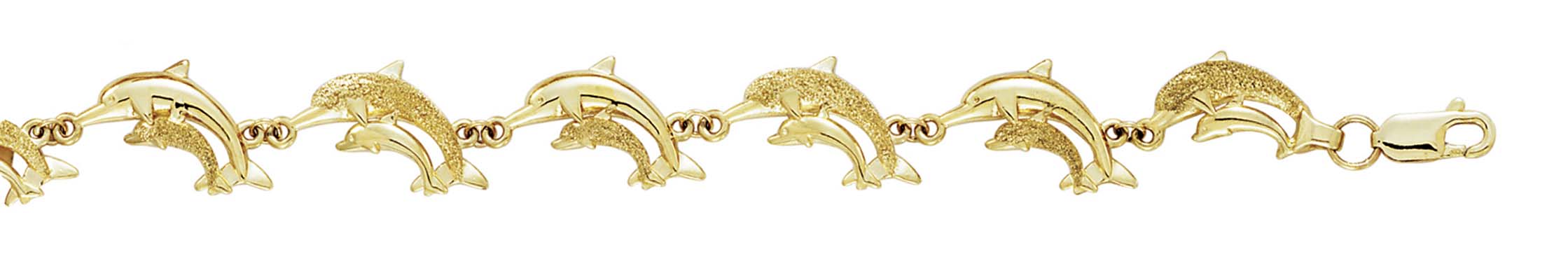 
14k Yellow Gold Large Laser Polished Dolphins Bracelet - 7.25 Inch
