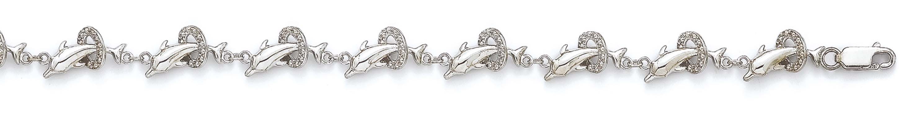 
14k White Gold Dolphin Hoop Bracelet - 7.25 Inch
