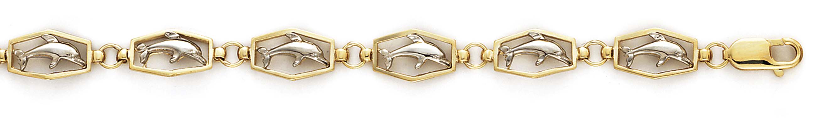 
14k Two-Tone Gold Dolphin Bracelet - 7.25 Inch
