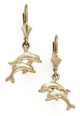 
14k Yellow Gold Leverback Double Dolphin Earrings
