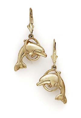 
14k Yellow Gold Leverback Dolphin In Hoop Earrings
