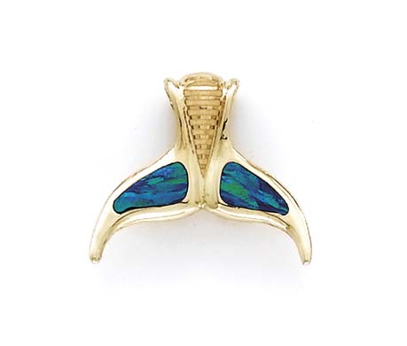 
14k Gold Whale Tail Simulated Opal Inlay Pendant
