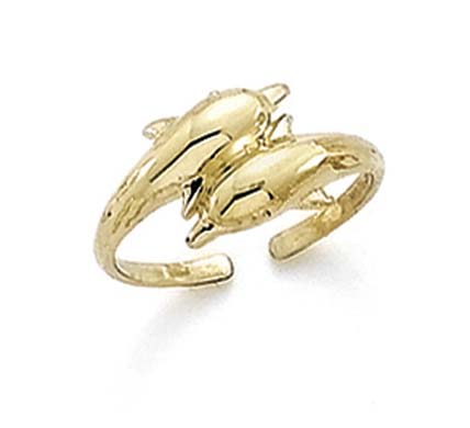 
14k Yellow Gold Double Dolphins Toe Ring
