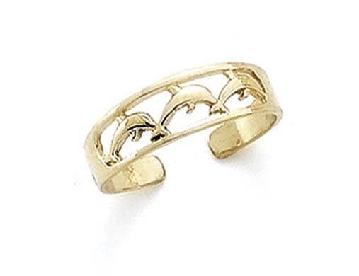 
14k Yellow Gold 3 Dolphins Toe Ring
