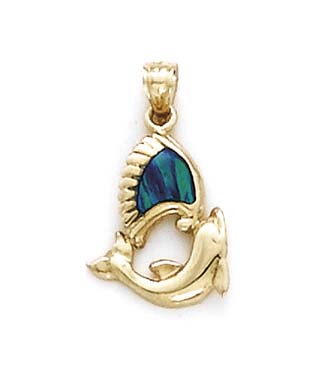 
14k Yellow Gold Simulated Opal Dolphin Pendant
