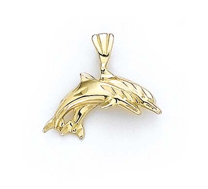 
14k Yellow Gold Polished Double Dolphin Pendant
