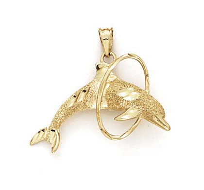 
14k Yellow Gold Large Laser Dolphin Hoop Pendant
