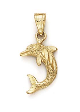 
14k Yellow Gold Sparkle-Cut Laser Dolphin Pendant
