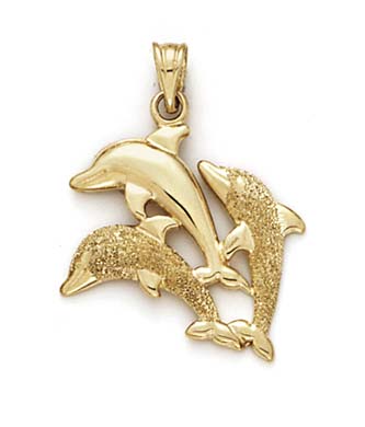 
14k Yellow Gold Polished Laser 3 Dolphins Pendant
