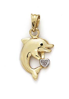 
14k Yellow Gold Dolphin Heart Pendant
