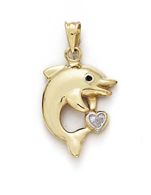 
14k Yellow Gold Large Dolphin Heart Pendant
