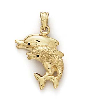 
14k Yellow Gold Uc Polished Double Dolphin Pendant
