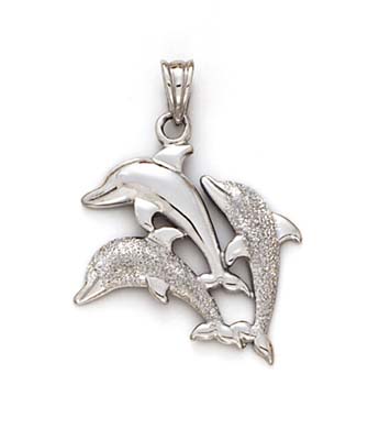 
14k White Gold 3 Jumping Dolphins Pendant
