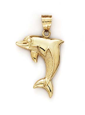 
14k Yellow Gold Dolphin Textured Belly Pendant
