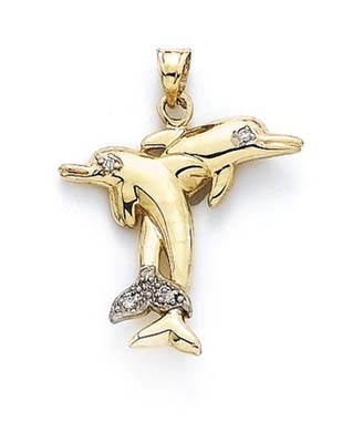 
14k Yellow Gold Diamond Accent 2 Dolphins Pendant
