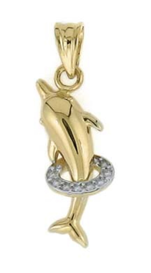 
14k Two-Tone Gold Dolphin Hoop Pendant
