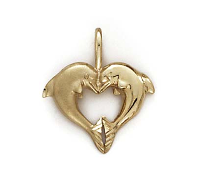 
14k Yellow Gold Doublee Dolphin Heart Pendant
