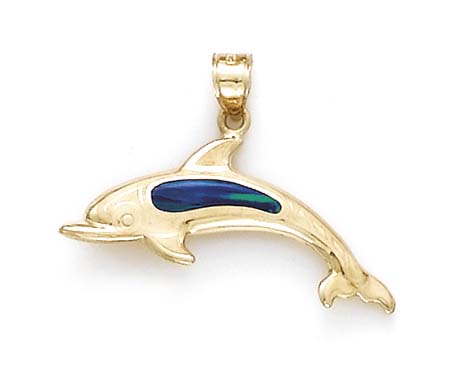 
14k Dolphin Simulated Opal Inlay Pendant
