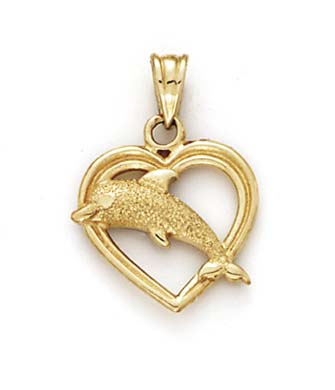 
14k Yellow Gold Dolphin In Heart Pendant
