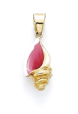 
14k Yellow Gold Enameled Conch Shell Pendant
