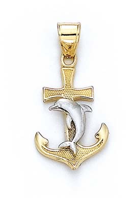 
14k Two-Tone Gold Anchor Dolphin Pendant

