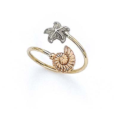 
14k Tricolor Gold Shell StarFish Toe Ring
