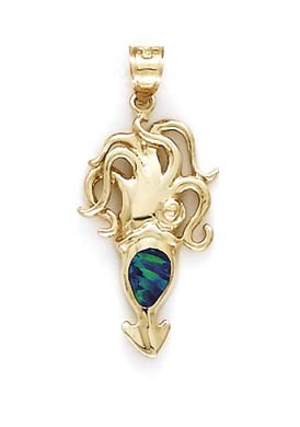 
14k Gold Squid Simulated Opal Inlay Pendant
