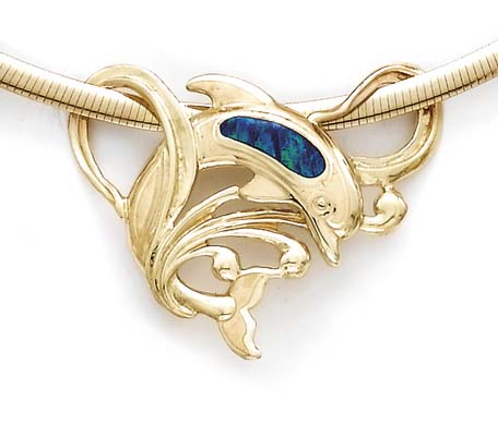 
14k Gold Dolphin Simulated Opal Inlay Slide
