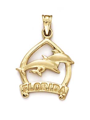 
14k Yellow Gold Florida 2 Dolphins Pendant
