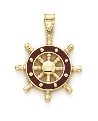 
14k Yellow Gold Enamel Ship Wheel Pendant
