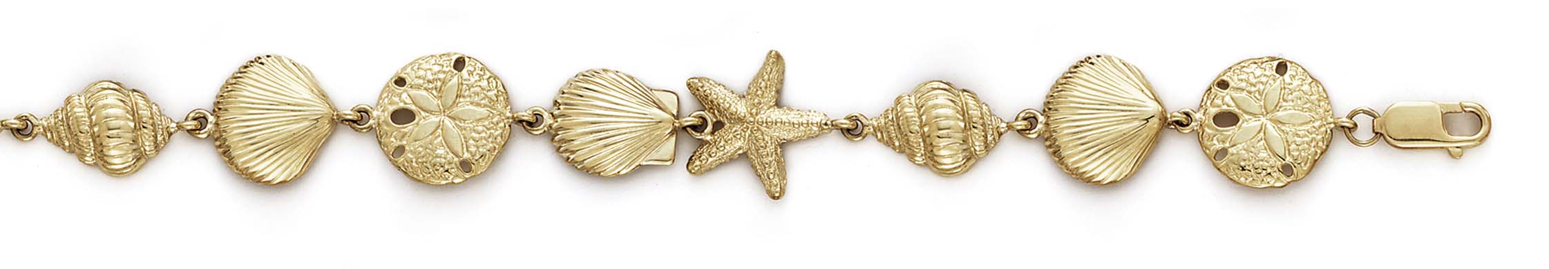 
14k Yellow Gold StarFish Shell Sanddollar Bracelet - 7.25 Inch
