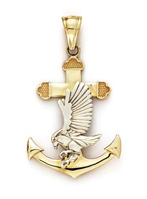 
14k Two-Tone Gold Large Anchor Eagle Pendant
