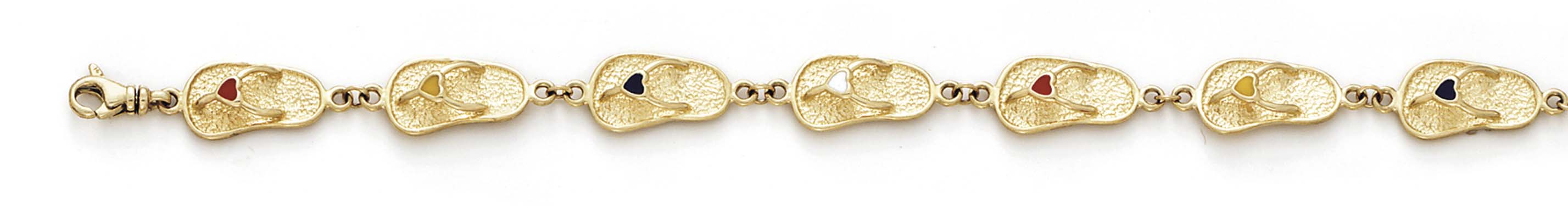
14k Yellow Gold Enameled Flip-Flop Bracelet - 7.25 Inch
