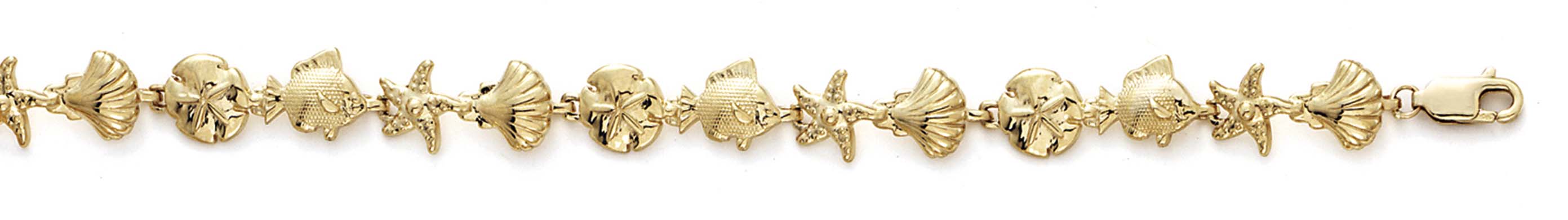 
14k Yellow Gold Shll Sanddollar Fish Bracelet - 7.25 Inch
