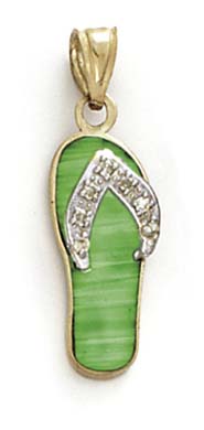 
14k Two-Tone Gold Light Green Simulated Opal Flip-Flop and Diamond Pendant
