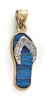 
14k Two-Tone Gold Blue Simulated Opal Flip-Flop Diamond Accent Pendant

