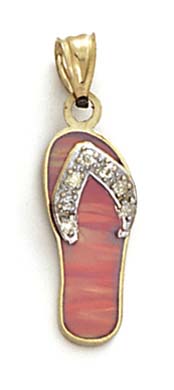 
14k Two-Tone Gold Pink Simulated Opal Flip-Flop Diamond Accent Pendant
