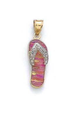 
14k Two-Tone Gold Pink Simulated Opal Flip-Flop Diamond Accent Pendant
