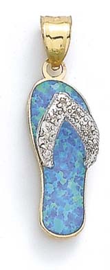 
14k Two-Tone Light Blue Simulated Opal Flip-Flop and Diamond Pendant

