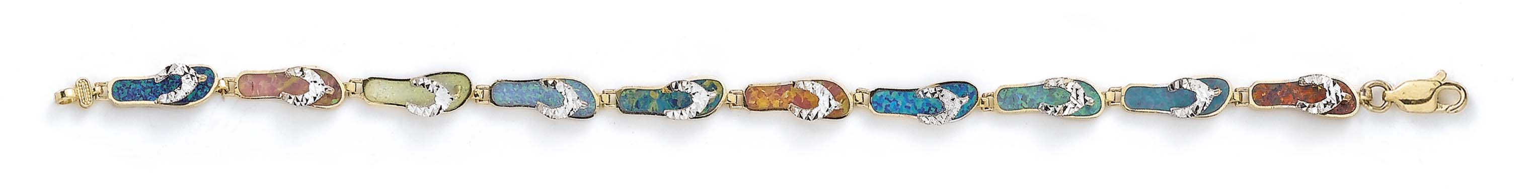 
14k Yellow Gold Small Simulated Opal Sparkle-Cut Flip-Flop Bracelet - 7.25 Inch
