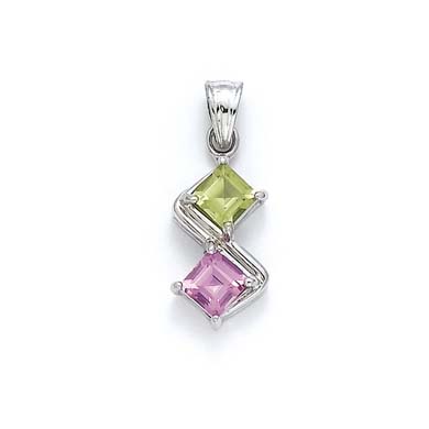 
Sterling Silver Peridot and Created Pink Sapphire Pendant
