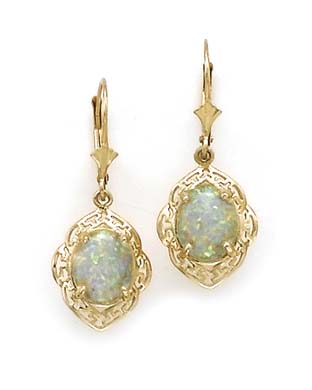 
14k Yellow Gold Simulated Opal Earrings
